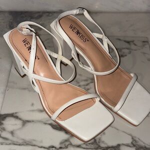 WETKISS Women's White Strappy Heels